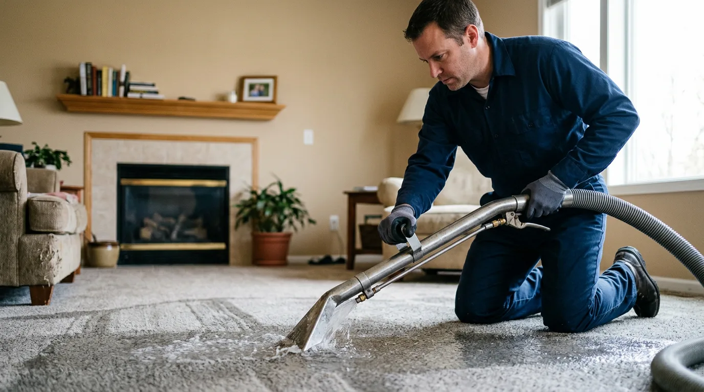Water damage restoration technician working near Bethlehem, CT